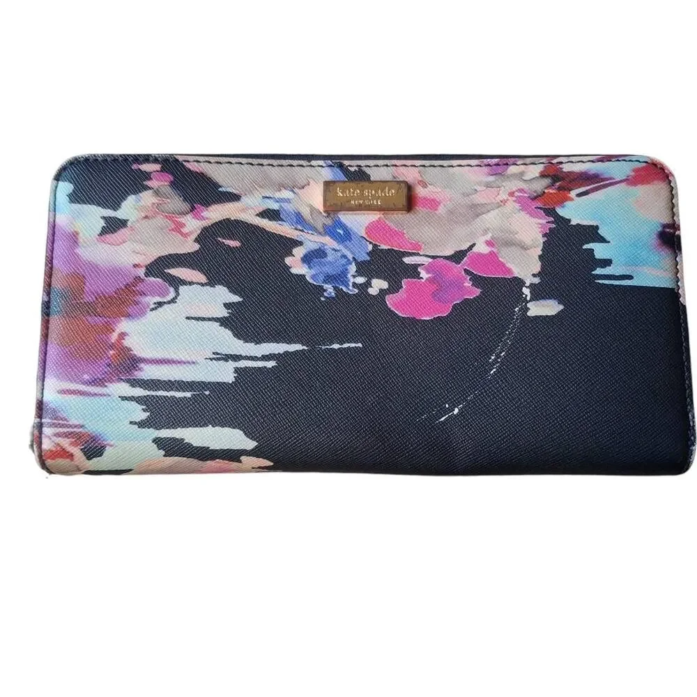 Kate Spade Floral Abstract Zip-Around Wallet – Multicolo